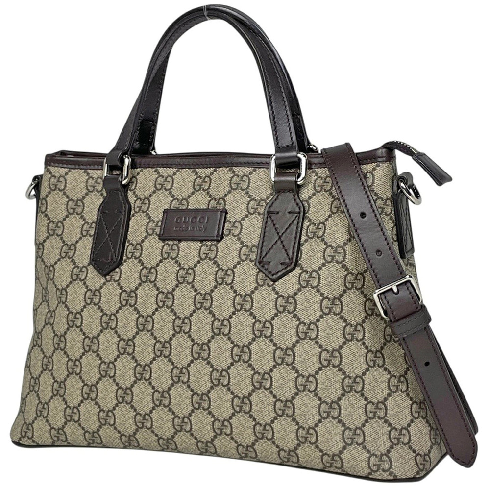 Gucci GG Supreme canvas 2way tote bag leather crossbody brown